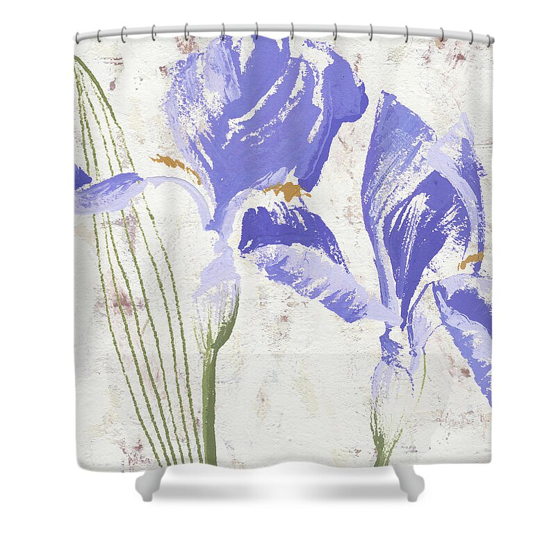 Iris Shower Curtain featuring the painting Purple Irises I by Nikita Coulombe