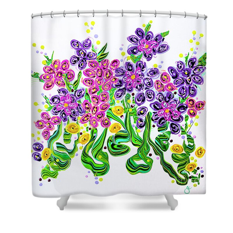 Abstract Flowers Painting Shower Curtain featuring the painting Purple Passion by Jane Crabtree