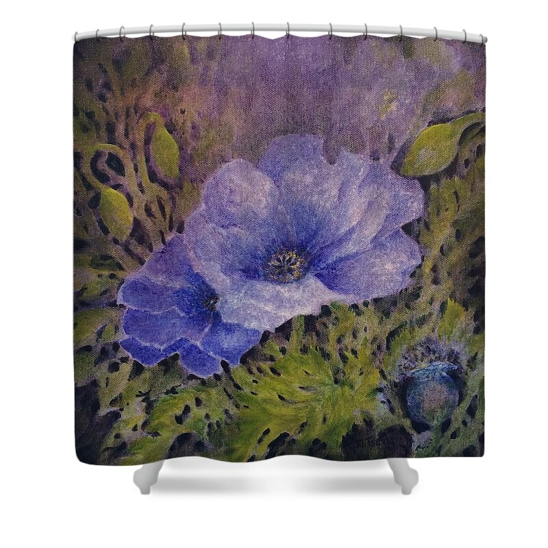 Home Shower Curtain featuring the painting Purple poppies by Milly Tseng