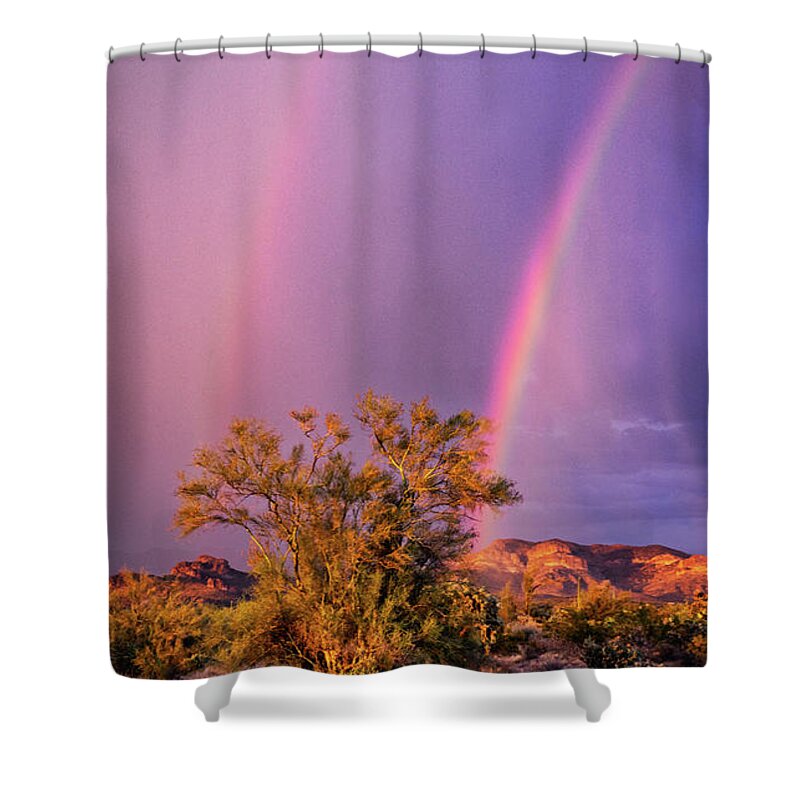 Arizona Shower Curtain featuring the photograph Purple Skies And Rainbows by Saija Lehtonen