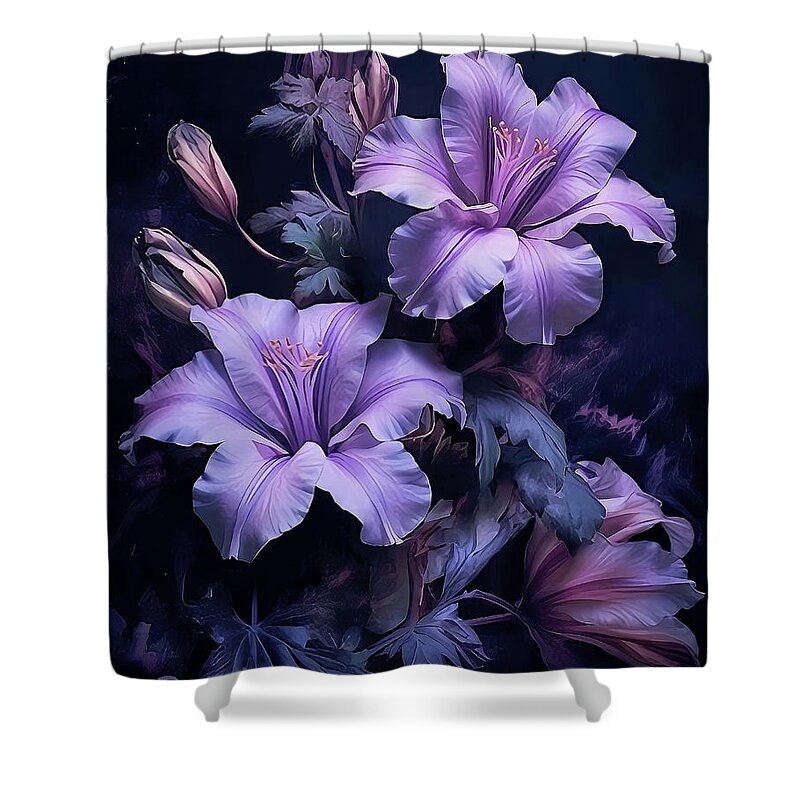Flowers Shower Curtain featuring the digital art Purple Symbolizing Royalty Luxury Power by Dave Lee