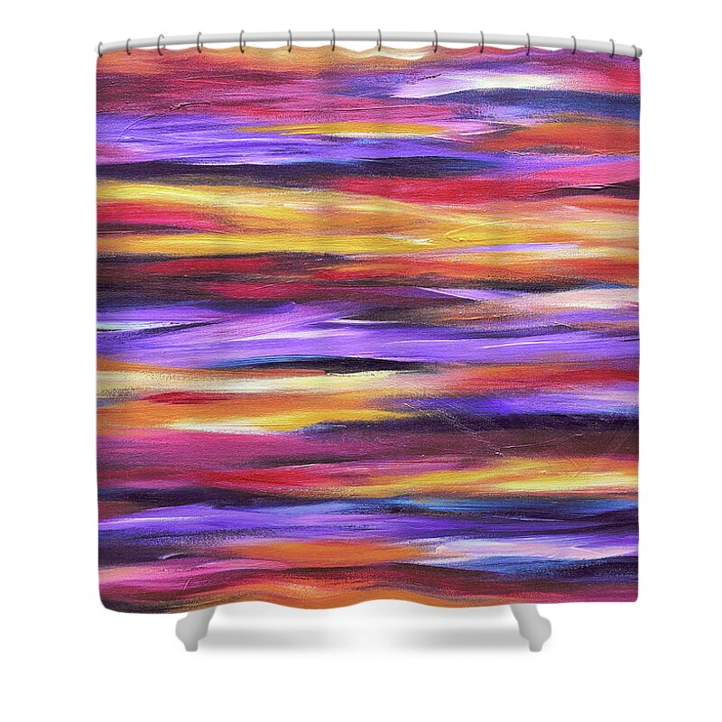 Abstract Waves Shower Curtain featuring the painting Purple Waves by Maria Meester