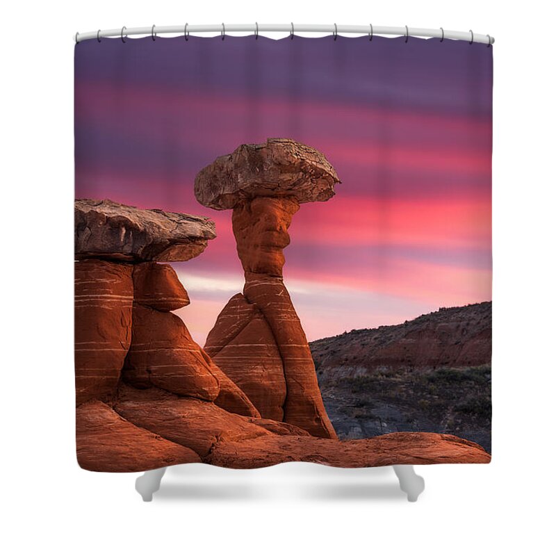 Hoodoo Shower Curtain featuring the photograph Queen and Pawn by Peter Boehringer
