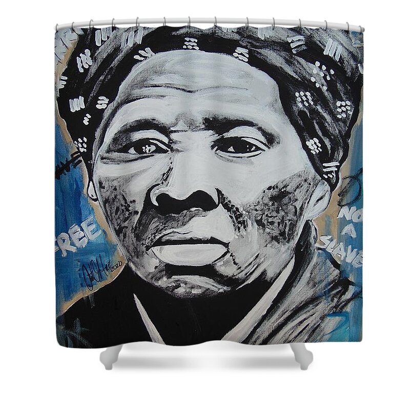 Harriet Tubman Shower Curtain featuring the painting Queen Harriet by Antonio Moore