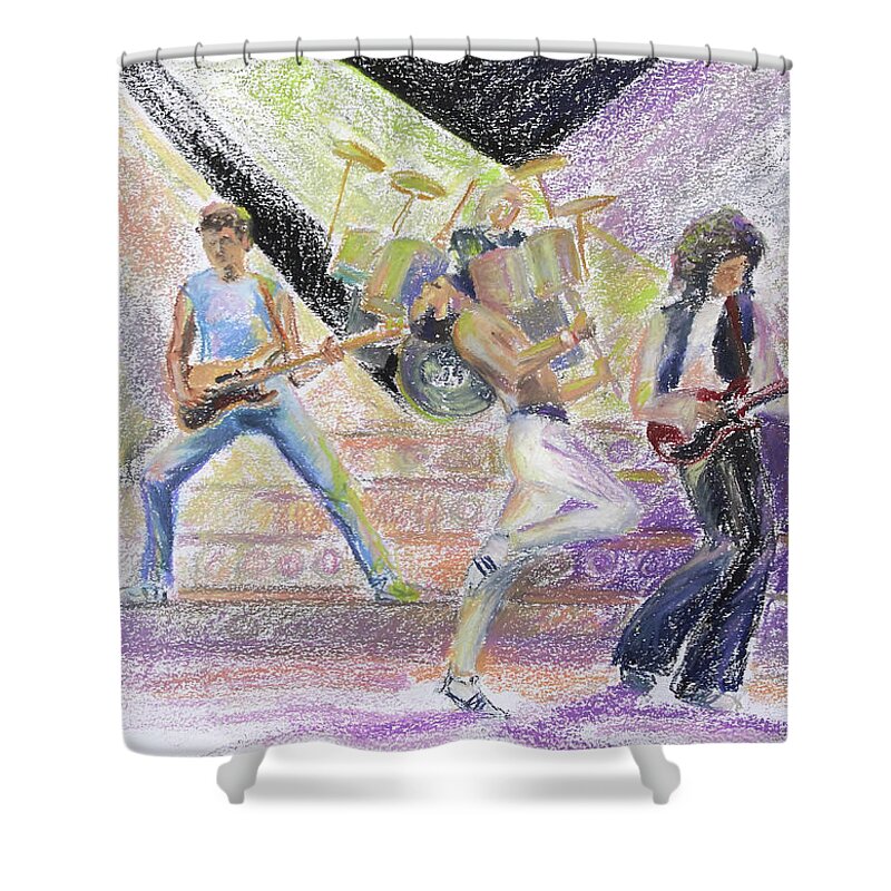 Barbara Pommerenke Shower Curtain featuring the drawing Queen In Concert by Barbara Pommerenke