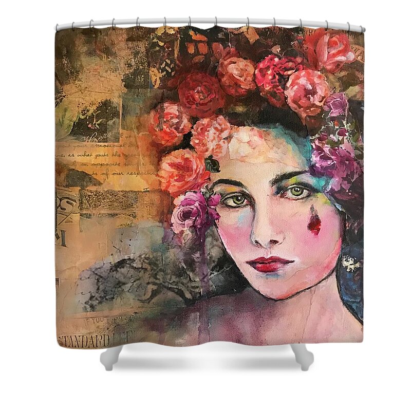  Vintage Collage Shower Curtain featuring the painting Vintage Woman Portrait by Diane Fujimoto
