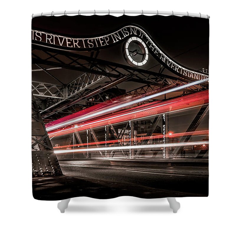 Queen St. Bridge Shower Curtain featuring the photograph Queen River Bridge Night Moves by Dee Potter