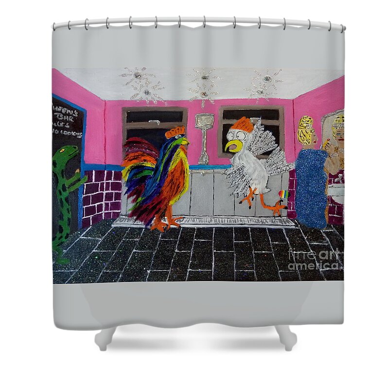 Lgbtq Shower Curtain featuring the painting Queens bar sweatbox rules by David Westwood