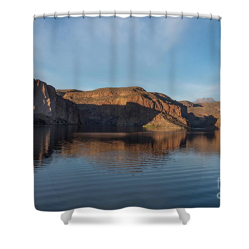Arizona Shower Curtain featuring the photograph Quiet Canyon Lake in Arizona by Jeff Hubbard