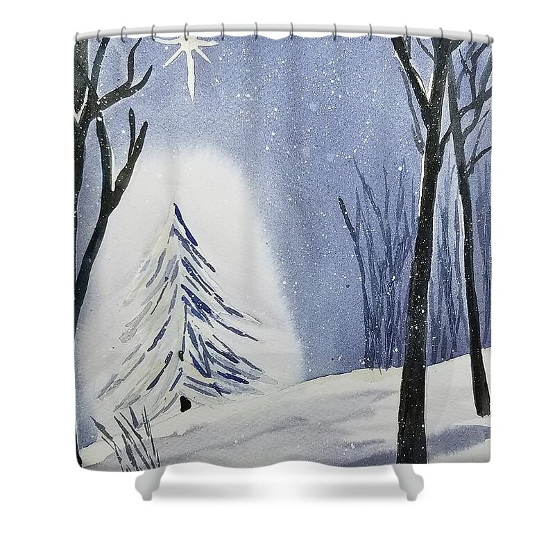 Christmas Shower Curtain featuring the painting Quiet Night by Ann Frederick