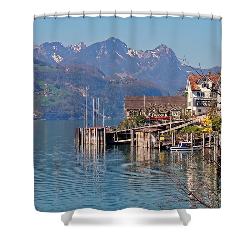 Quinten Shower Curtain featuring the photograph Quinten Walensee Switzerland by Claudia Zahnd-Prezioso