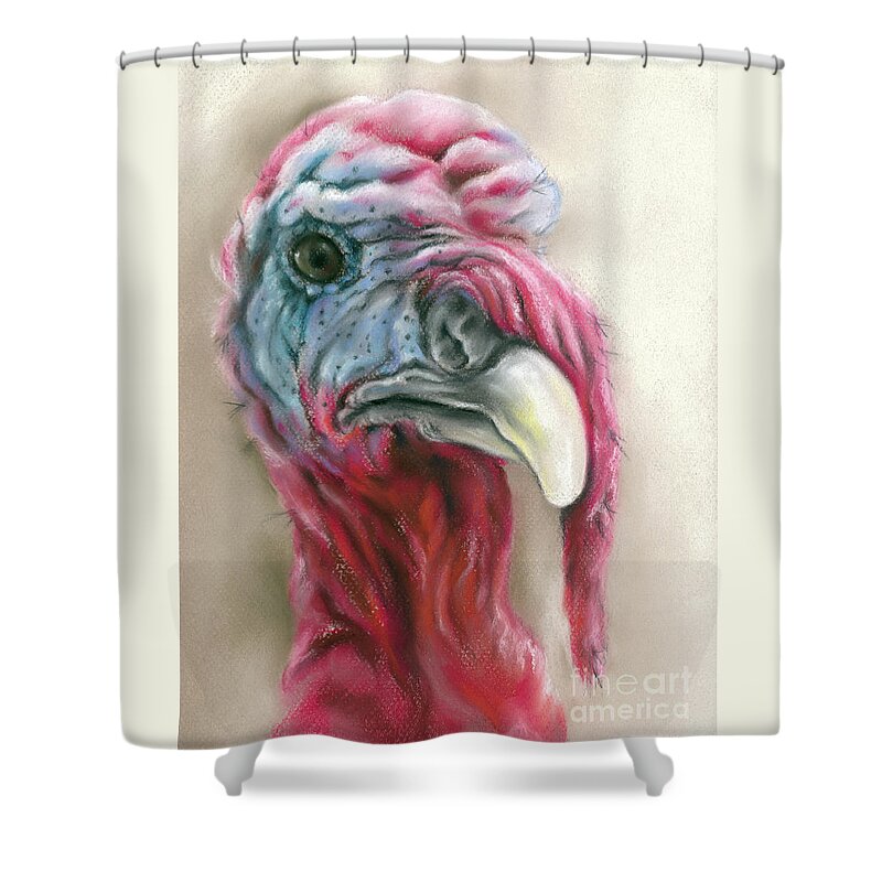 Turkey Shower Curtain featuring the painting Quirky Turkey Gobbler Portrait by MM Anderson