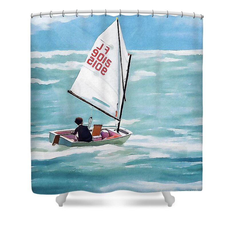Sailing Shower Curtain featuring the painting Racing the Wind by Tammy Lee Bradley