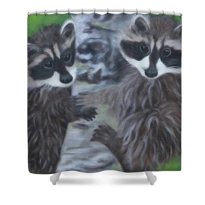 Racoons Shower Curtain featuring the painting Racoon Buddies by Tammy Pool