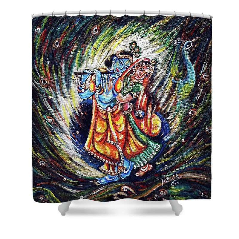 Krishna Shower Curtain featuring the painting Radhe Krishna by Harsh Malik