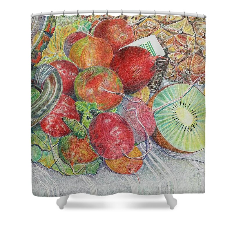 Colorful Fruit Shower Curtain featuring the painting Radishe Bouquet by Dorsey Northrup
