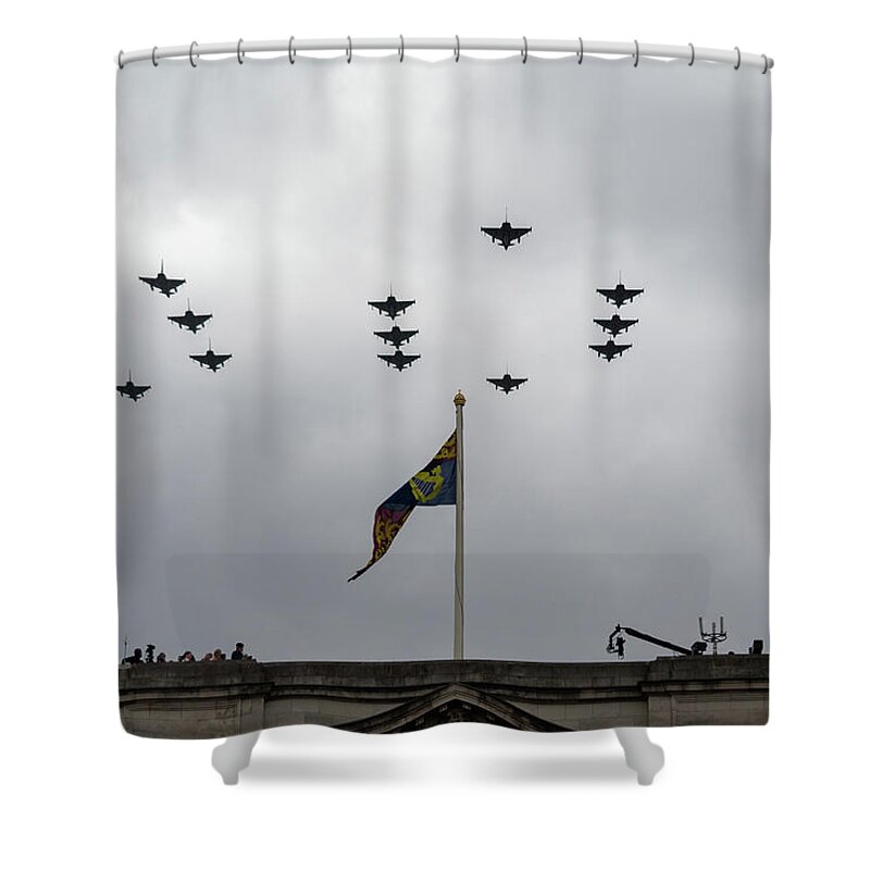 Raf Shower Curtain featuring the photograph RAF 100 fly pass by Andrew Lalchan