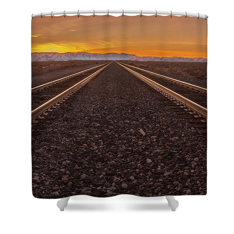 Sunset Shower Curtain featuring the photograph Rails Into the Sunset by Mike Lee