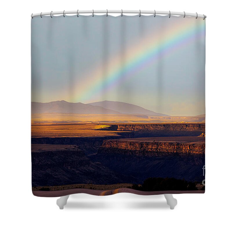 Taos Shower Curtain featuring the photograph Rainbow crossing the Rio Grande Gorge #1 by Elijah Rael