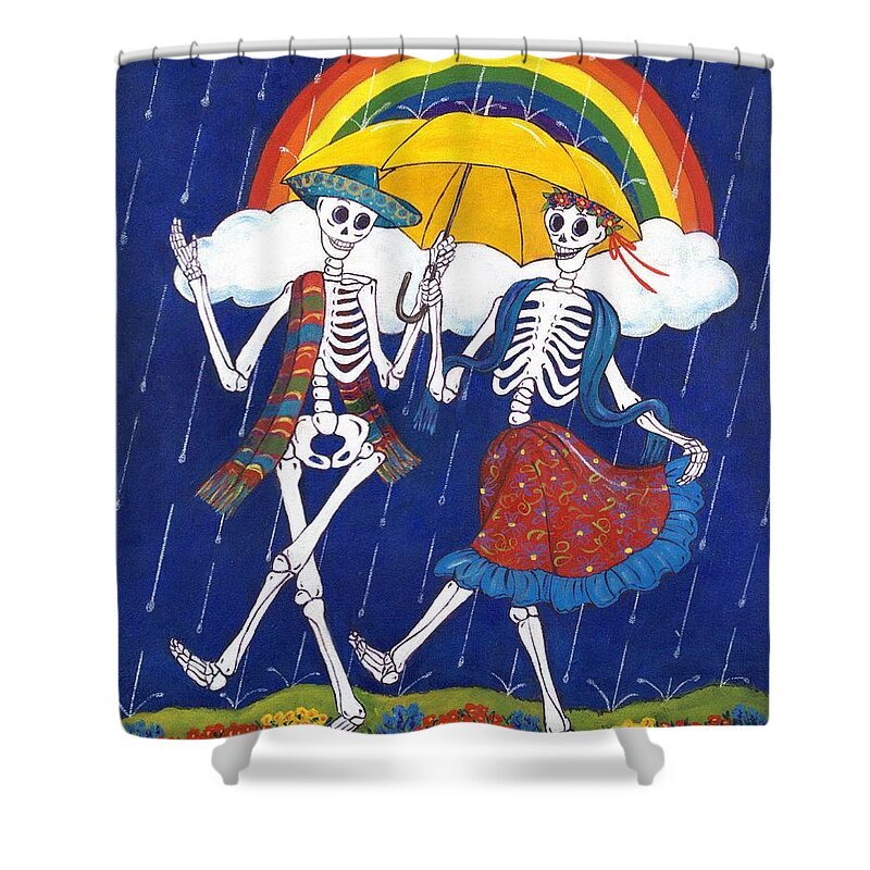Dia De Los Muertos Shower Curtain featuring the painting Rain Dance by Candy Mayer