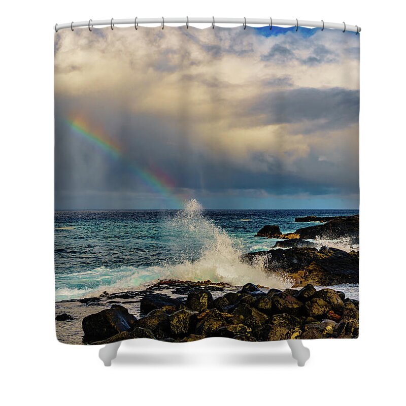 Hawaii Shower Curtain featuring the photograph Rainbow and Splash by John Bauer