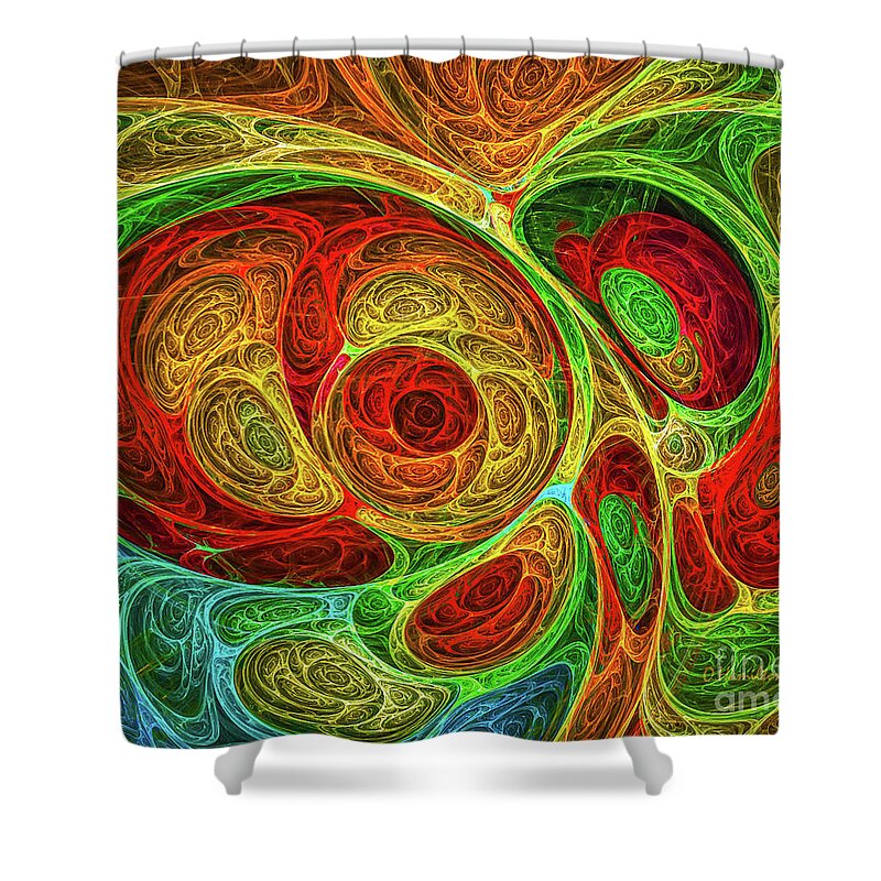 Psychedelic Art Shower Curtain featuring the digital art Rainbow Egg Formation Abstract by Olga Hamilton