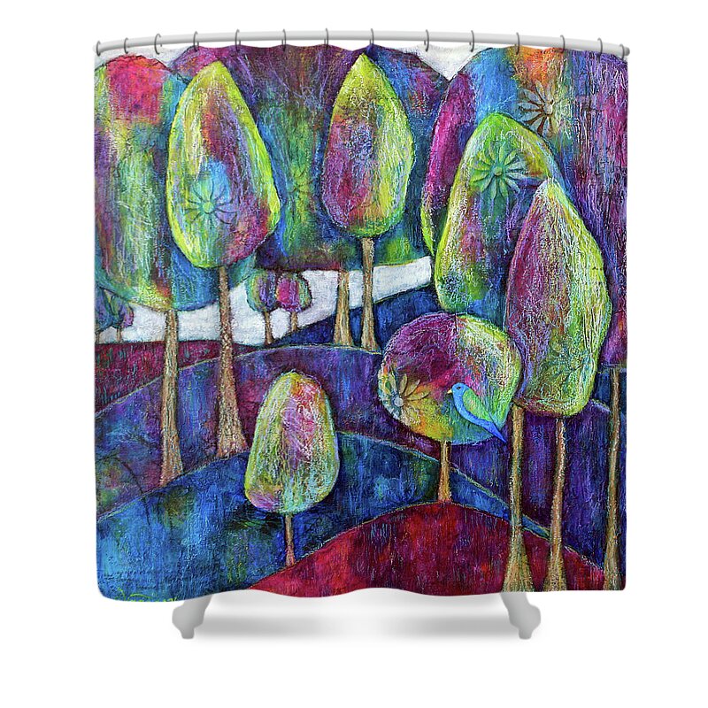Dreamscape Shower Curtain featuring the painting Rainbow Grove by Winona's Sunshyne