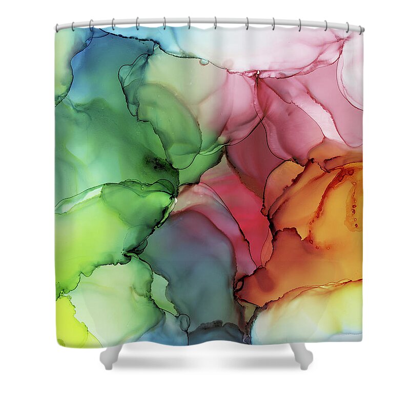 Rainbow Shower Curtain featuring the painting Rainbow Kaleidoscope Abstract Ink by Olga Shvartsur