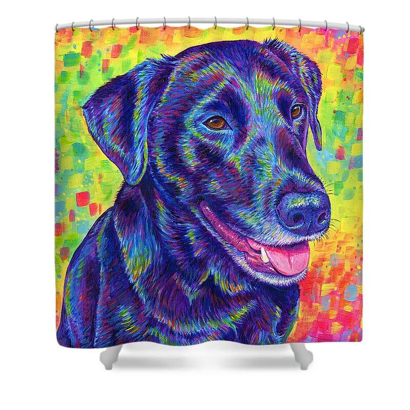 Labrador Retriever Shower Curtain featuring the painting Rainbow Labrador Retriever by Rebecca Wang