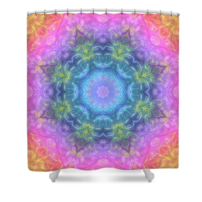 Mandala Shower Curtain featuring the digital art Rainbow Maple Mandala 01 by Beth Venner