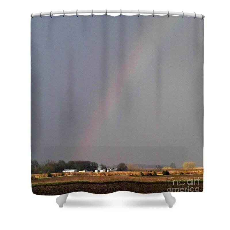 Rainbow Shower Curtain featuring the photograph Rainbow Over Farm by Kimberly Blom-Roemer