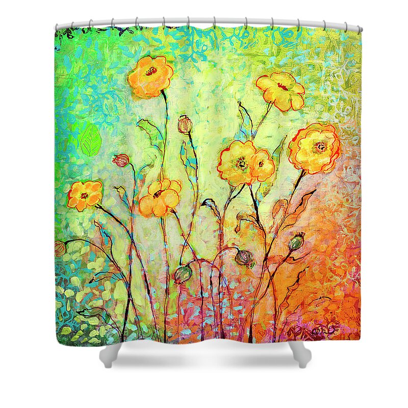 Floral Shower Curtain featuring the painting Rainbow Reflections by Jennifer Lommers
