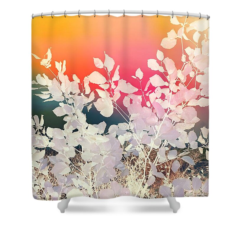 Colorful Shower Curtain featuring the mixed media Rainbow sky leafy abstract by Itsonlythemoon