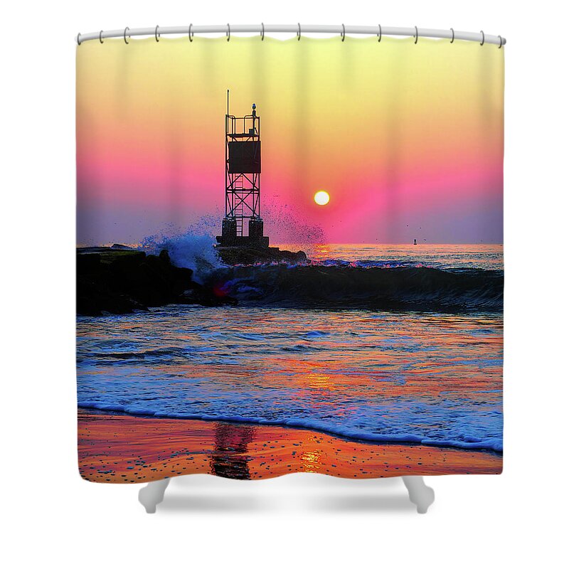 Sunrise Shower Curtain featuring the photograph Rainbow Sunrise at Indian River Inlet by Bill Swartwout