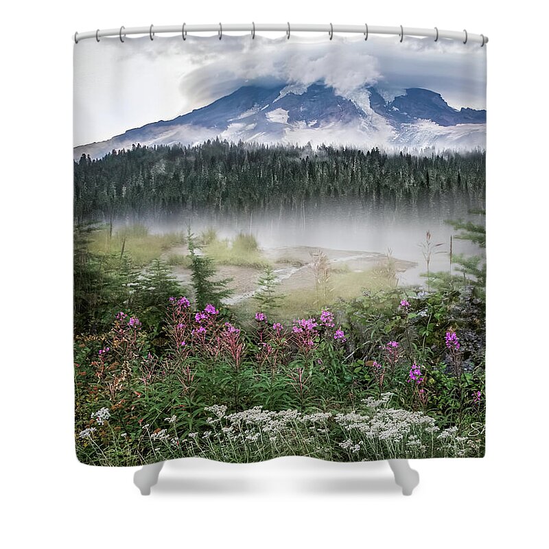 Mountain Shower Curtain featuring the photograph Rainy Day at Mt. Rainier by Shara Abel