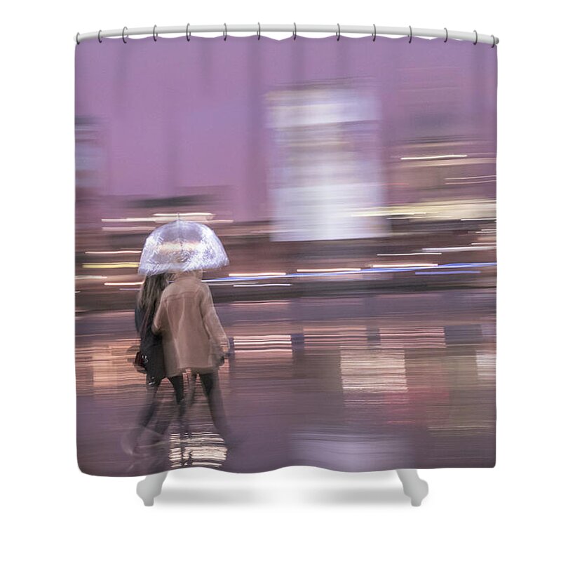 Rain Shower Curtain featuring the photograph Rainy Day Stroll by Linda Villers