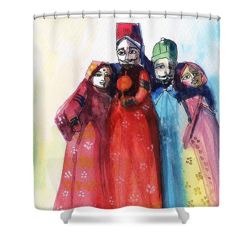 Puppets Shower Curtain featuring the painting Rajasthani puppets by Asha Sudhaker Shenoy