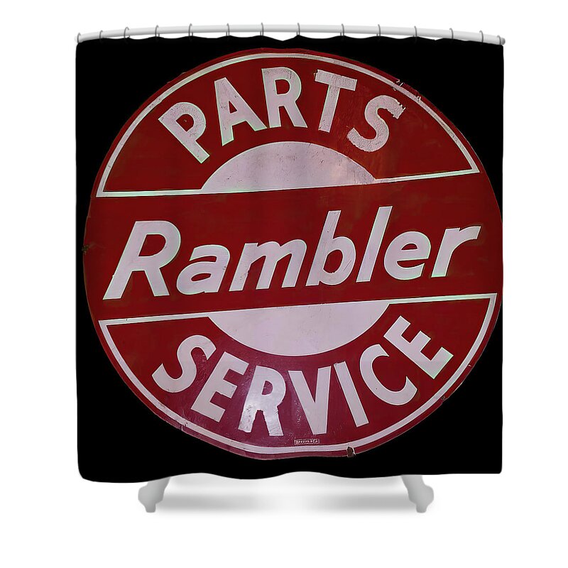 Rambler Shower Curtain featuring the photograph Rambler service vintage sign by Flees Photos
