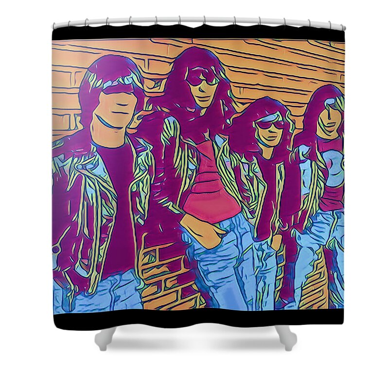 Ramones Shower Curtain featuring the digital art Ramones Comic Portrait by Christina Rick