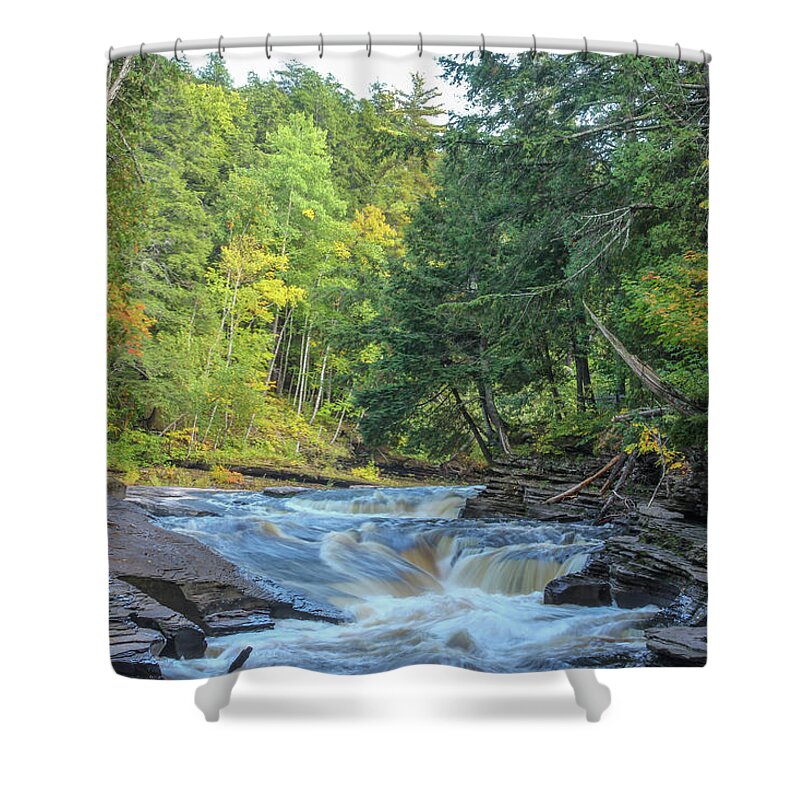 Porcupine Wilderness State Park Shower Curtain featuring the photograph Rapids on the Presque Isle River by Robert Carter