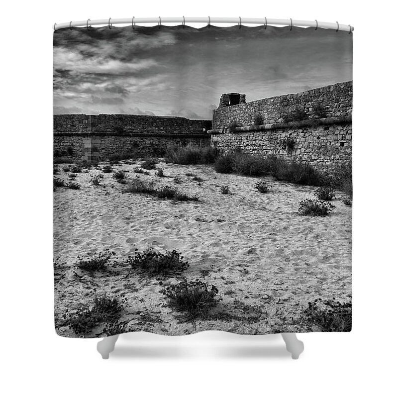 Forte Do Rato Shower Curtain featuring the photograph Rato Fort Walls in Tavira by Angelo DeVal