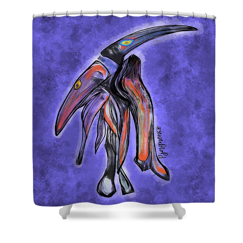 Black Shower Curtain featuring the digital art Raven by Ljev Rjadcenko