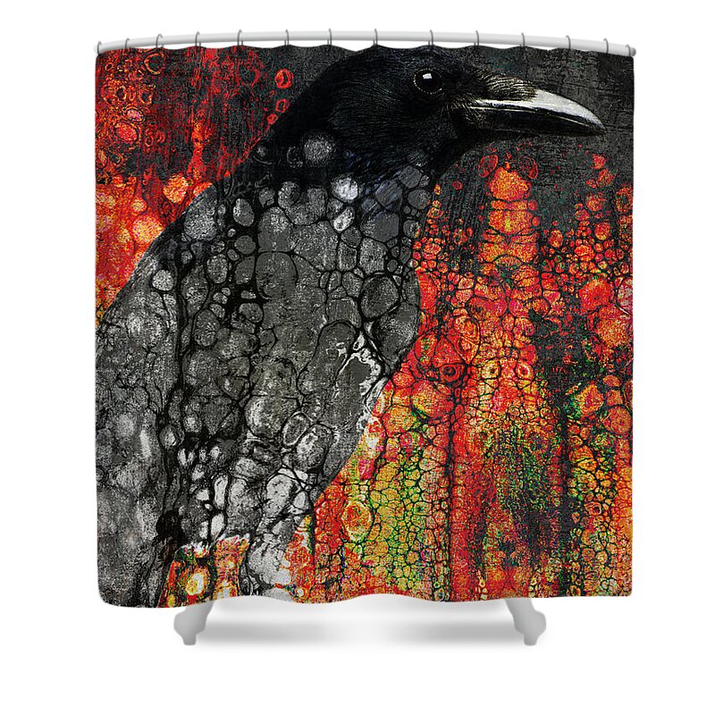 Raven Shower Curtain featuring the digital art Raven Semi Abstract by Sandra Selle Rodriguez