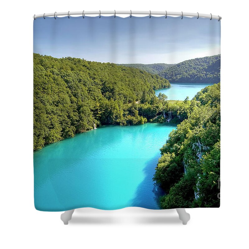 National Park Shower Curtain featuring the photograph Travertine Dam Between Milanovac Gavanovac Lakes - Croatia by Paolo Signorini