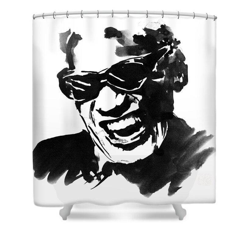 Ray Charles Shower Curtain featuring the painting Ray Charles by Pechane Sumie