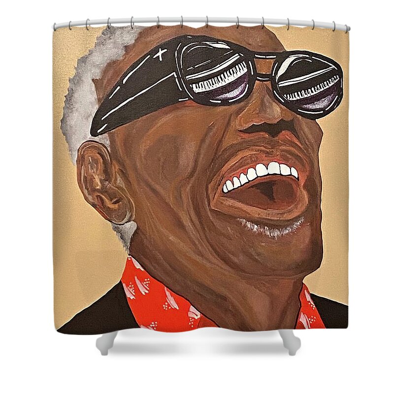  Shower Curtain featuring the painting Ray Charles-Reflections of Ray by Bill Manson