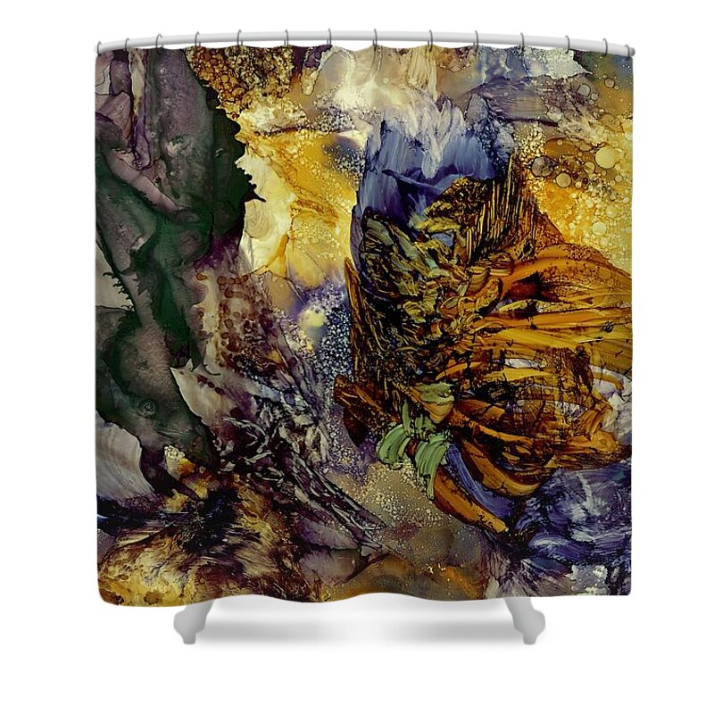 Flow Shower Curtain featuring the painting Re-emergence by Angela Marinari