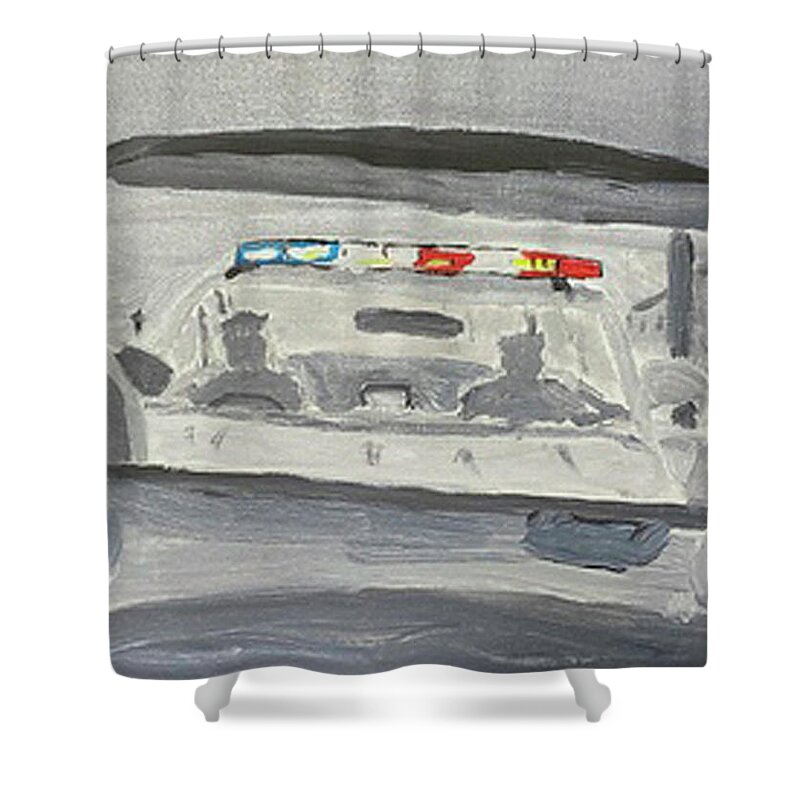  Shower Curtain featuring the painting Rear View Nightmare by John Macarthur