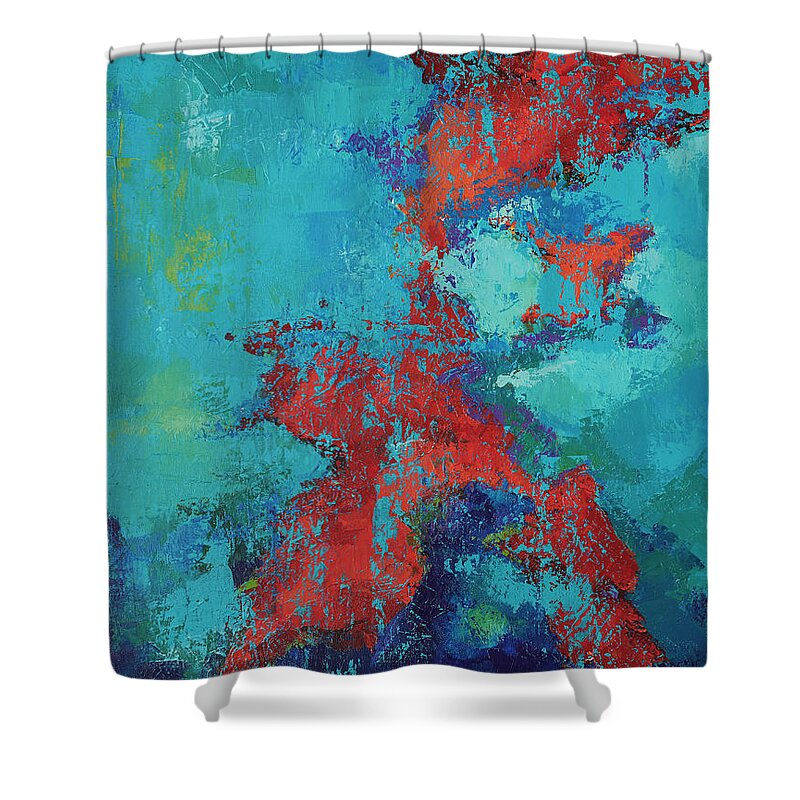 Red Shower Curtain featuring the painting Recif by Camelia Tutulan