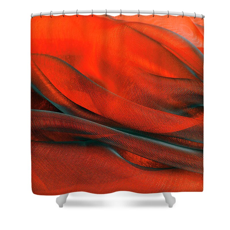 Organza Shower Curtain featuring the photograph Red Abstract Wavy Organza Fabric by Severija Kirilovaite